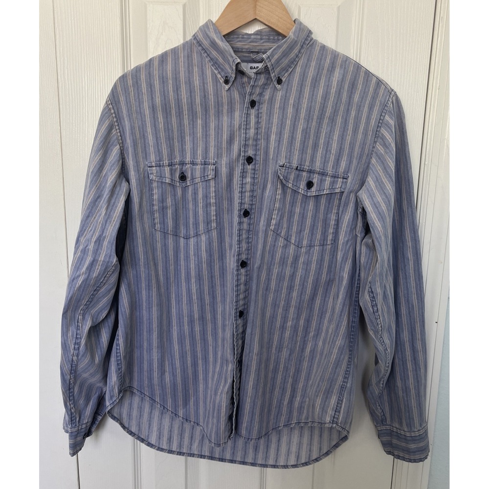 Gap Blue Striped 100% Cotton Button Down Shirt Women’s Coastal  Size Medium Y2K